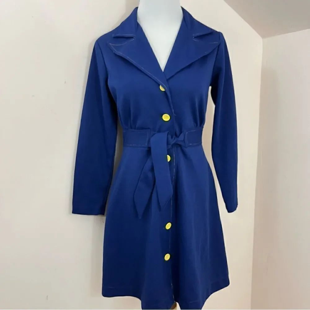 Vintage 60’s JC Penny Fashions Navy Double Dagger Collar Leisure Dress 13